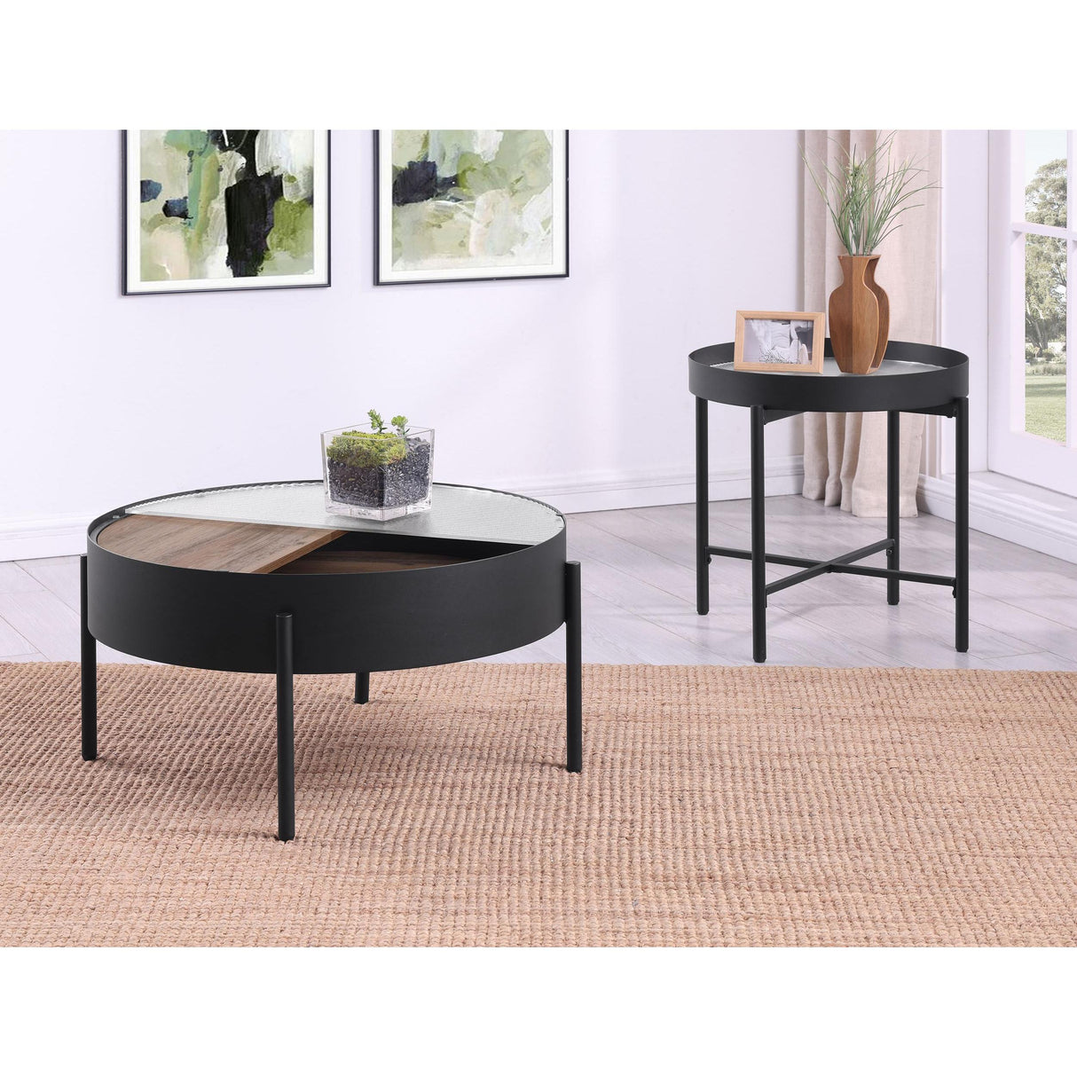 Coaster Furniture Ozella 707898-S2 2-piece Round Coffee and End Table Set - Sandy Black IMAGE 3