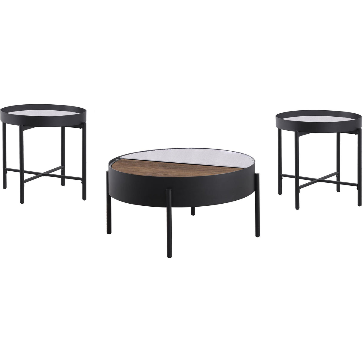 Coaster Furniture Ozella 707898-S3 3-piece Round Coffee and End Table Set - Sandy Black IMAGE 1