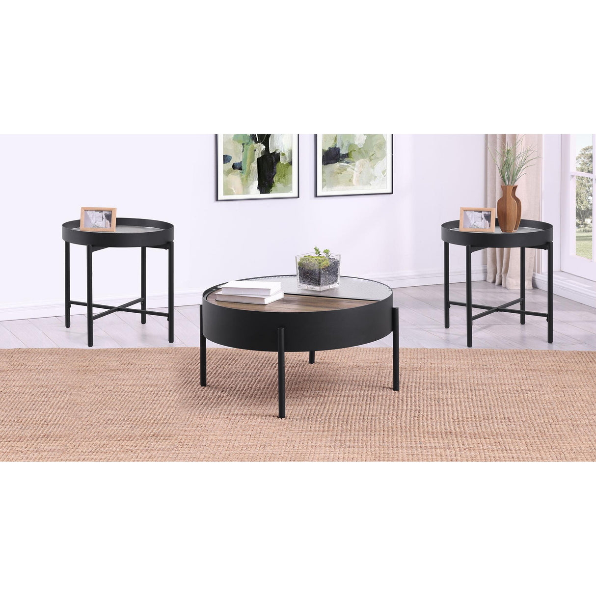 Coaster Furniture Ozella 707898-S3 3-piece Round Coffee and End Table Set - Sandy Black IMAGE 2