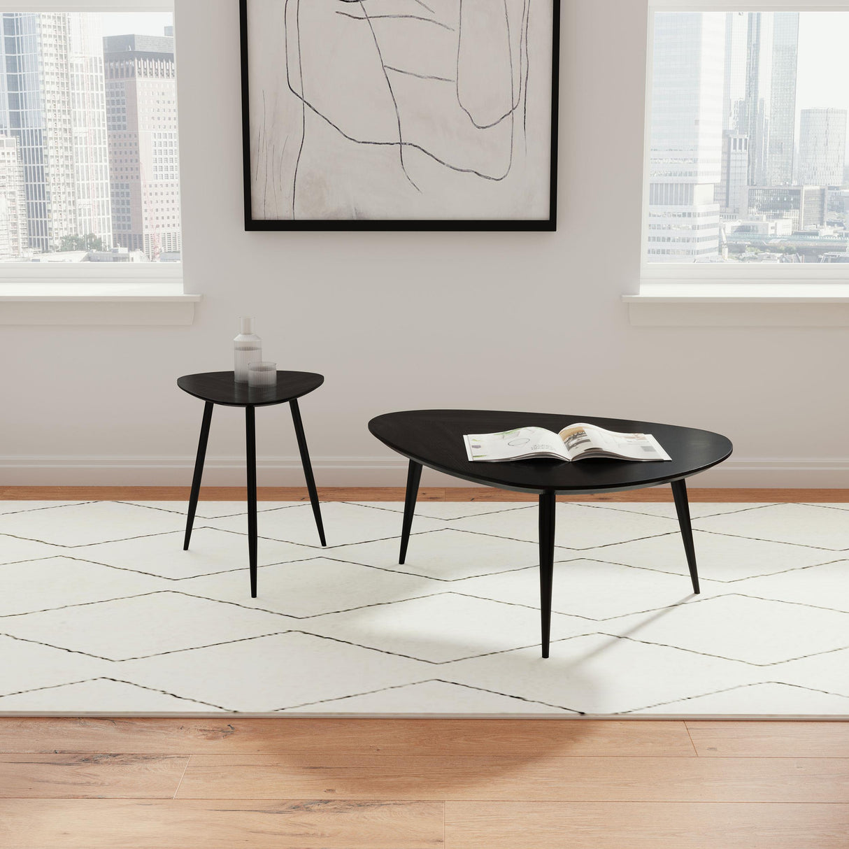Coaster Furniture Odessa 707918-S2 2-piece Triangular Coffee and End Table Set - Black IMAGE 2