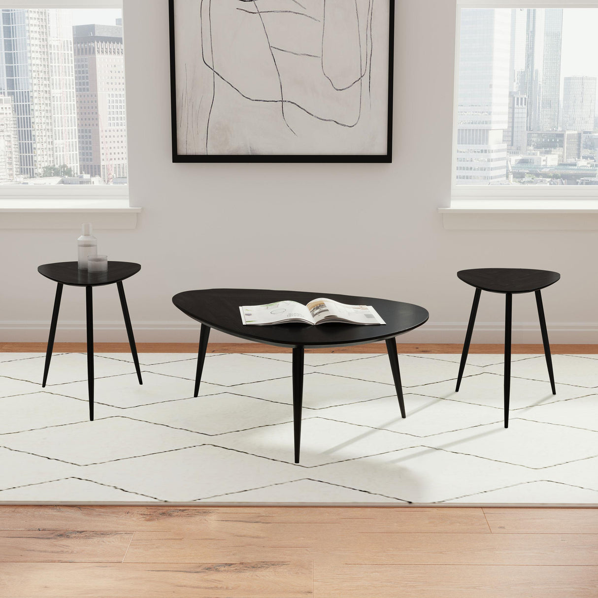 Coaster Furniture Odessa 707918-S3 3-piece Triangular Coffee and End Table Set - Black IMAGE 2