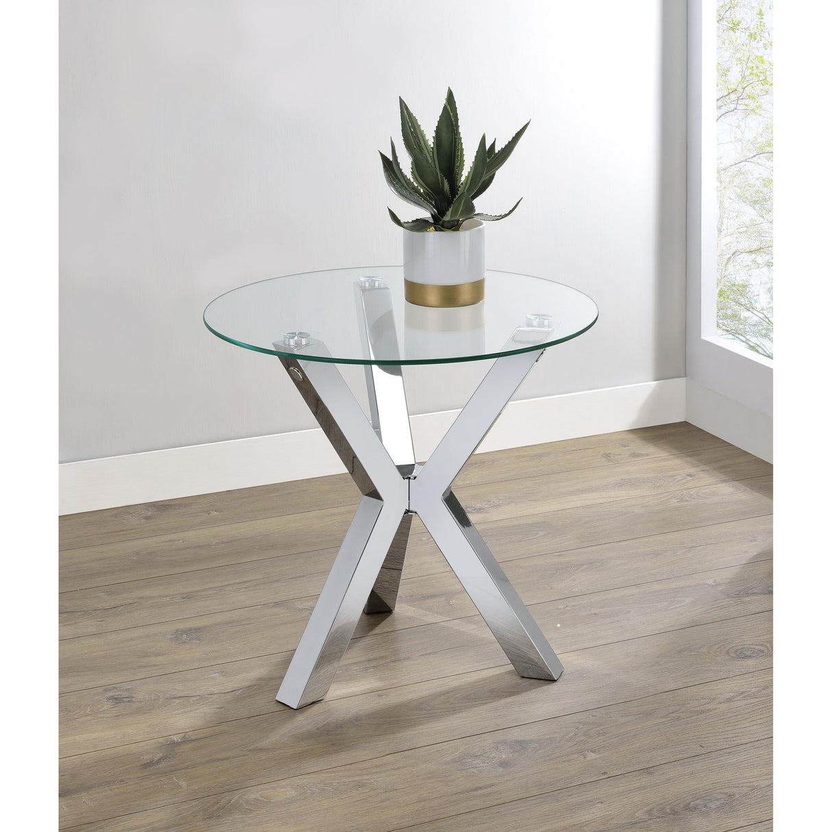 Coaster Furniture Kenzie 708127 Round Tempered Glass Top Side Table - Chrome IMAGE 5