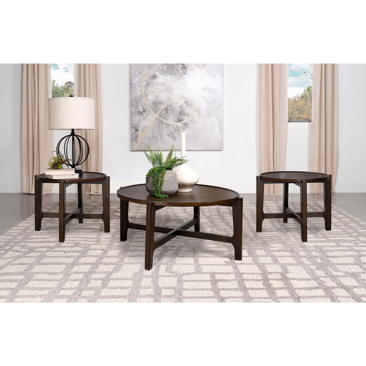 Coaster Furniture Cota 708288-S3 3-piece Solid Wood Coffee and End Table Set - Dark Brown IMAGE 2
