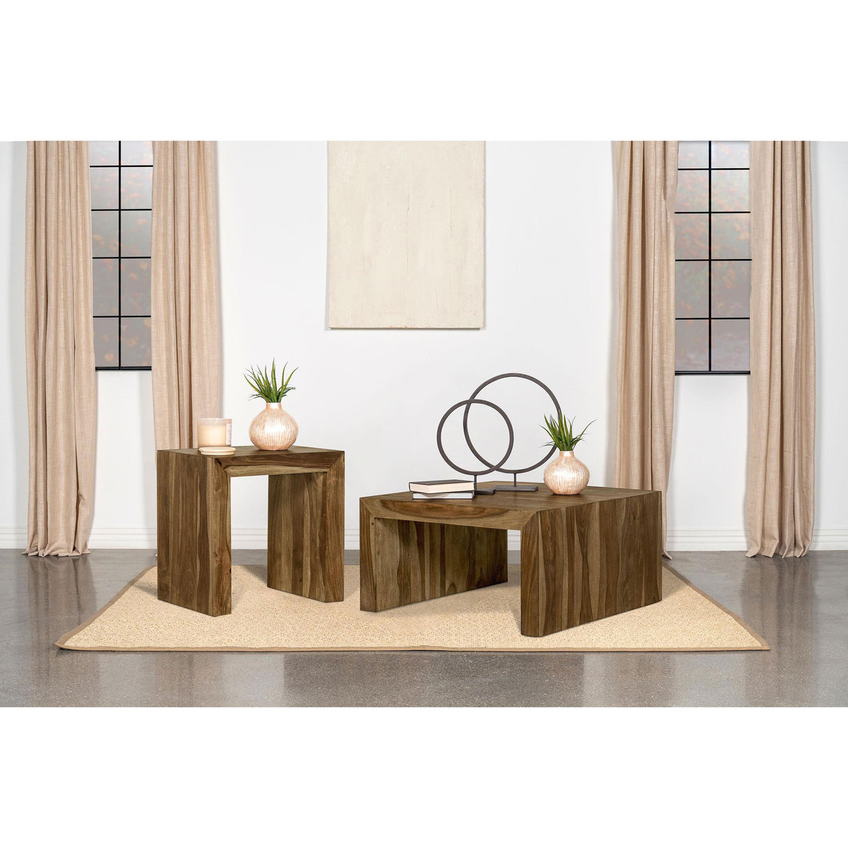 Coaster Furniture Odilia 708418-S2 2-piece Solid Wood Coffee and End Table Set - Auburn IMAGE 2