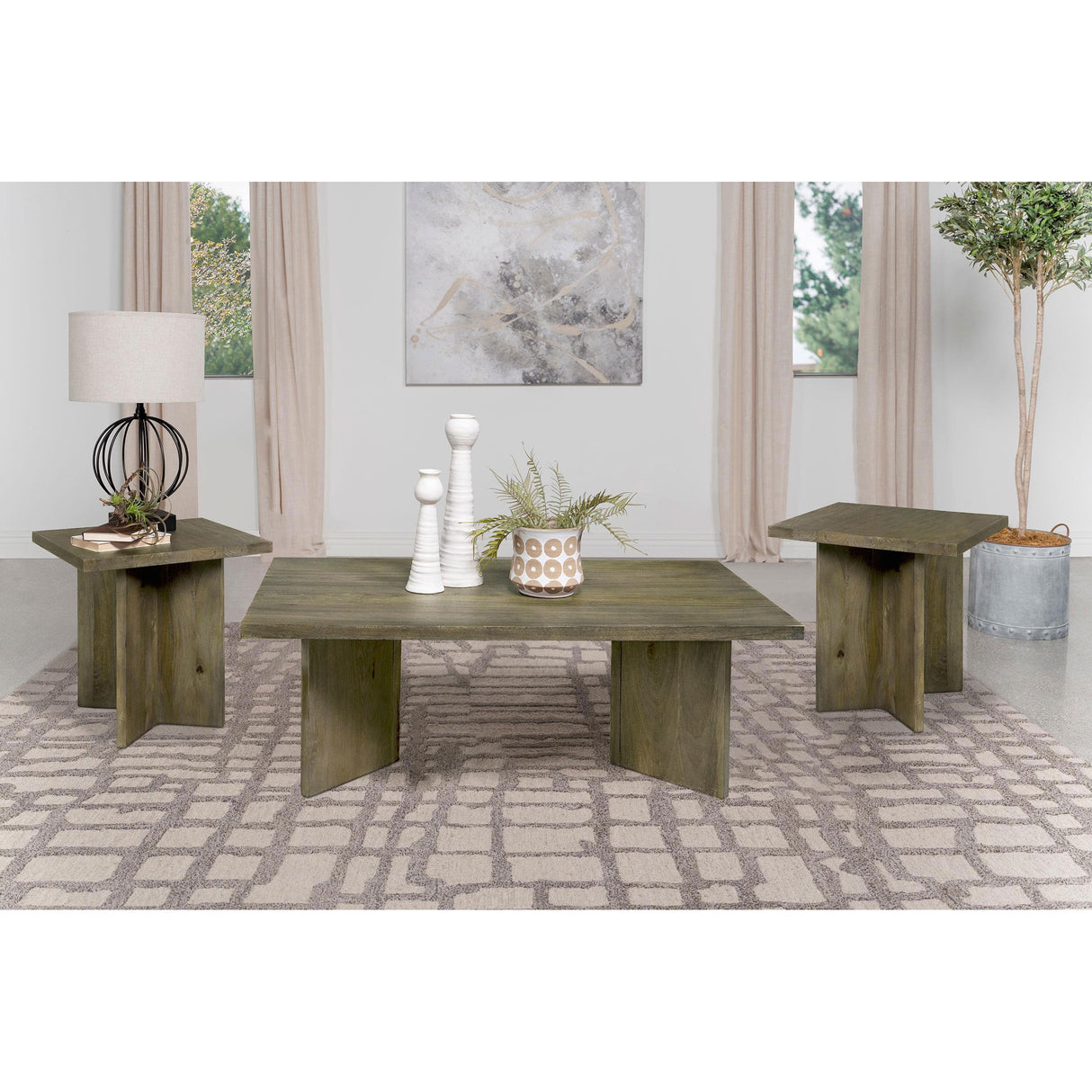 Coaster Furniture Andando 708498-S3 3-piece Coffee and End Table Set - Mango Brown IMAGE 2