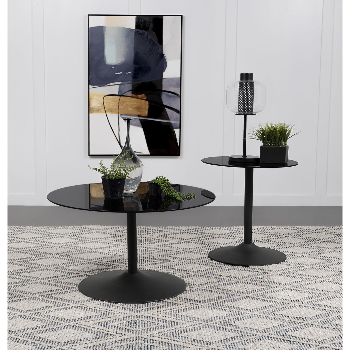Coaster Furniture Ganso 709688-S2 2-piece Round Glass Top Coffee and End Table Set - Black IMAGE 2