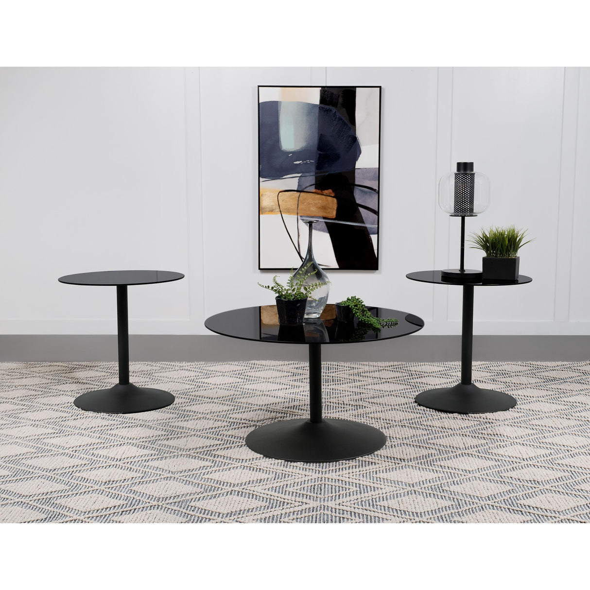 Coaster Furniture Ganso 709688-S3 3-piece Round Glass Top Coffee and End Table Set - Black IMAGE 2