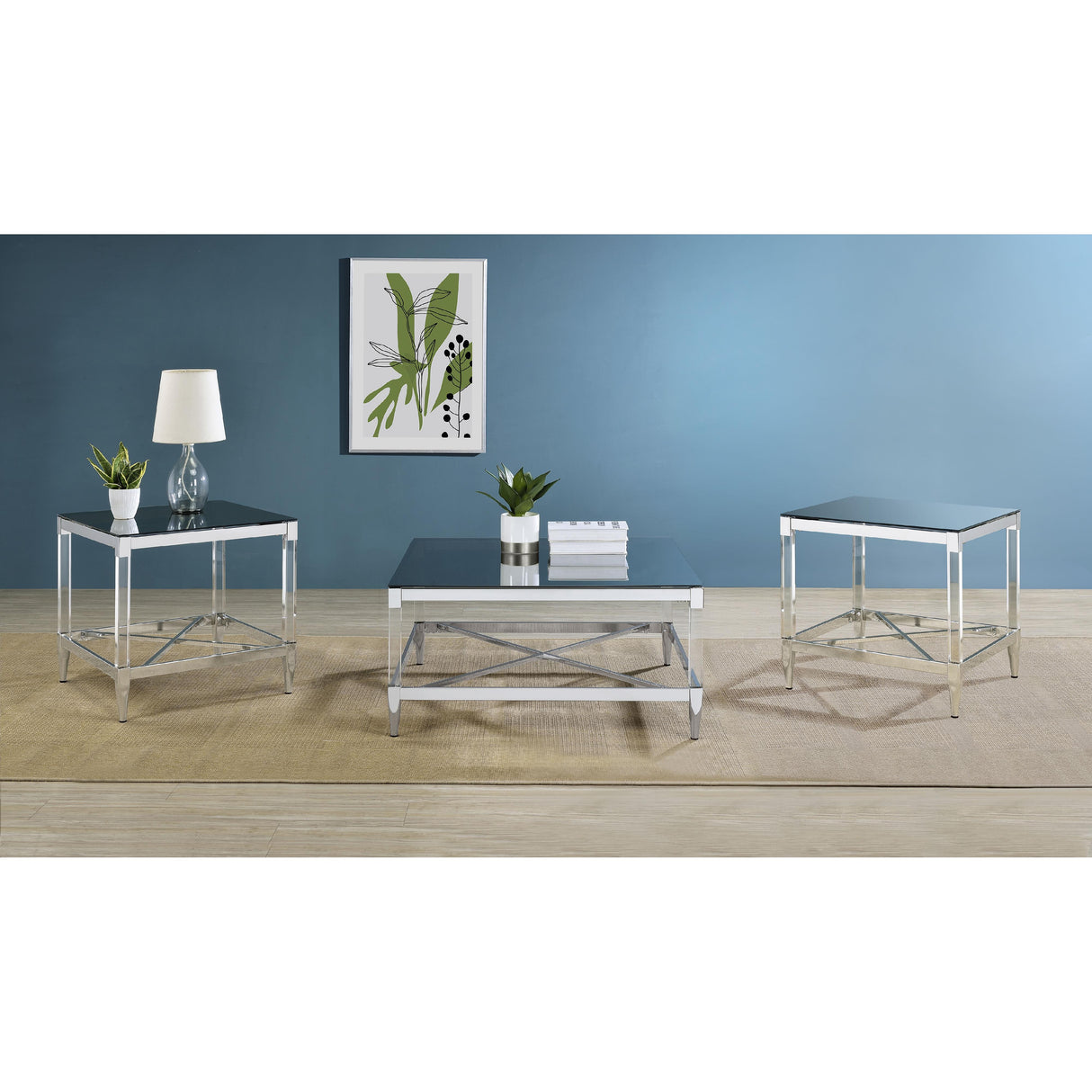 Coaster Furniture Lindley 709728-S3 3-piece Square Coffee and End Table Set - Chrome IMAGE 2