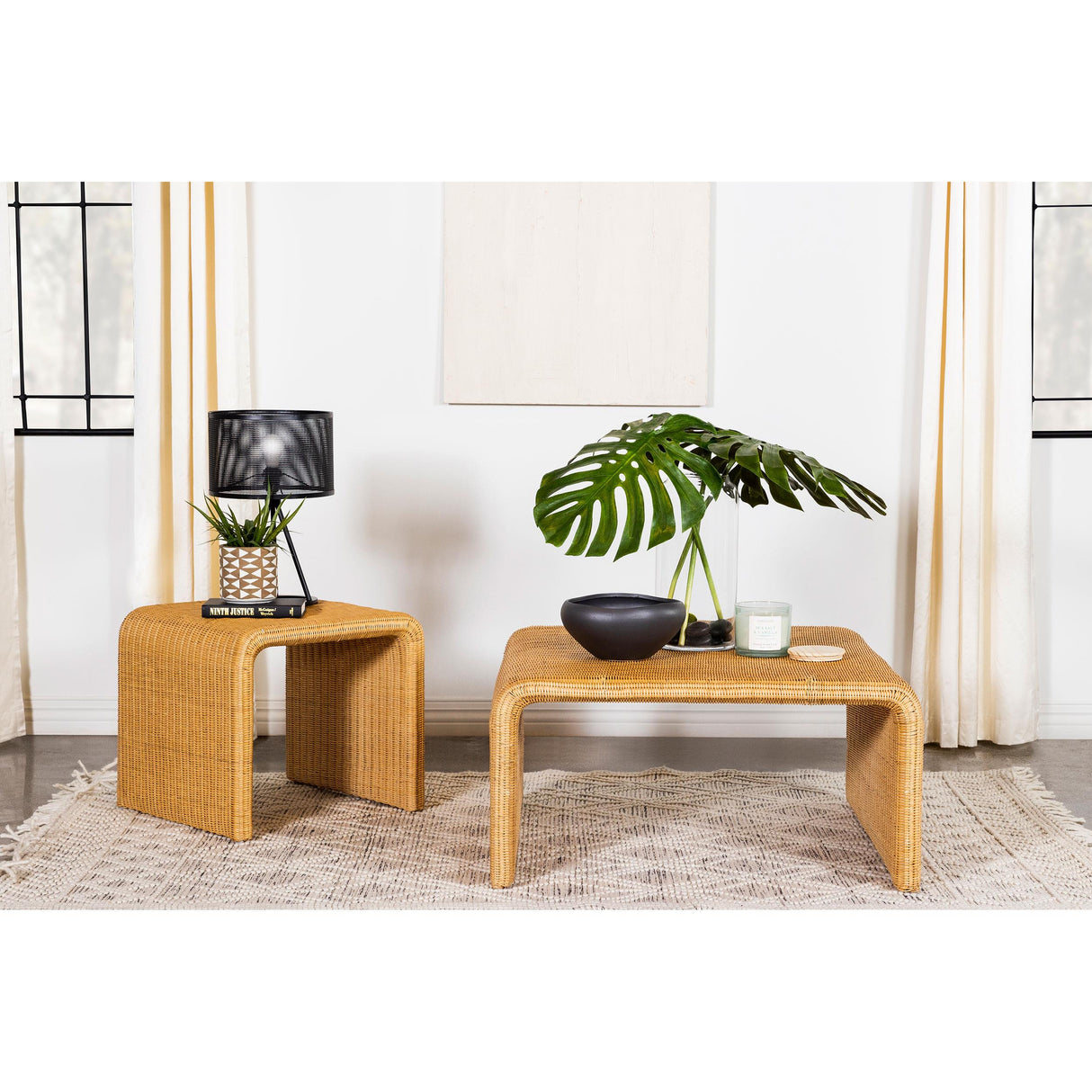 Coaster Furniture Cahya 709818-S2 2-piece Rattan Coffee and End Table Set - Natural IMAGE 2