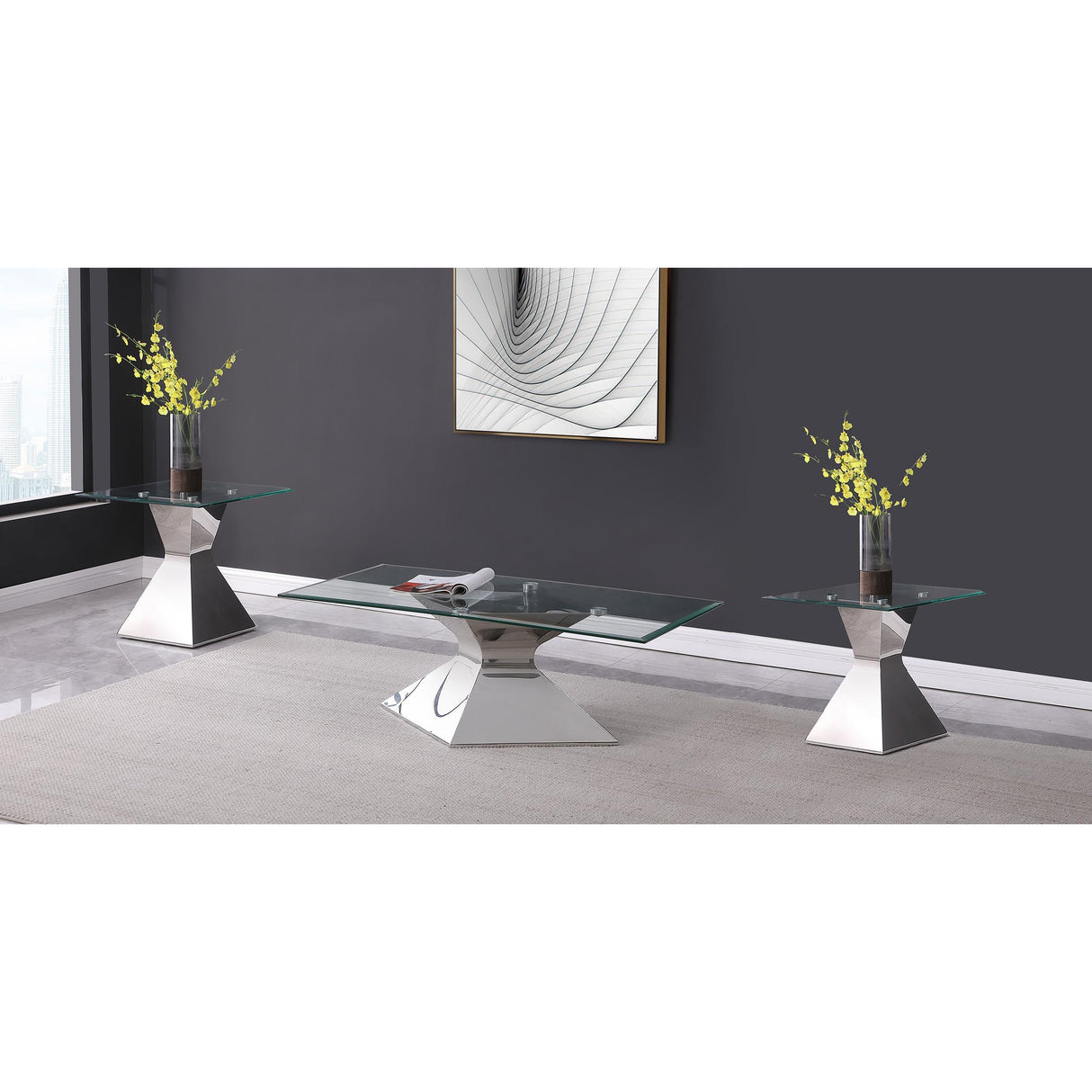Coaster Furniture Jenny 710208-S3 3-piece Rectangular Coffee and End Table Set - Chrome IMAGE 4