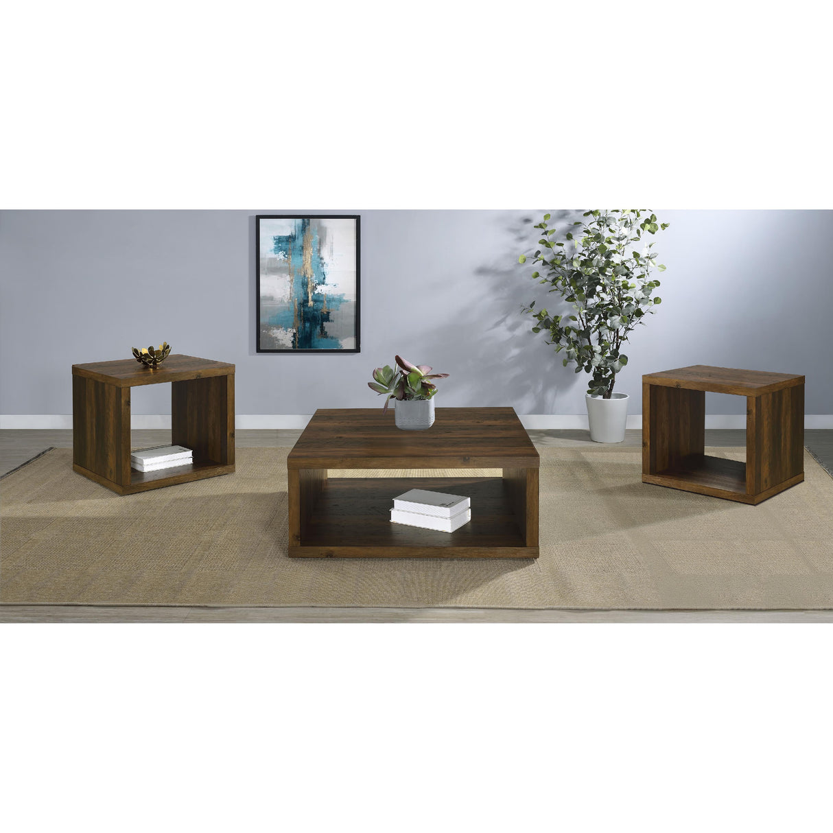 Coaster Furniture Frisco 710508-S3 3-piece Coffee and End Table Set - Dark Pine IMAGE 2