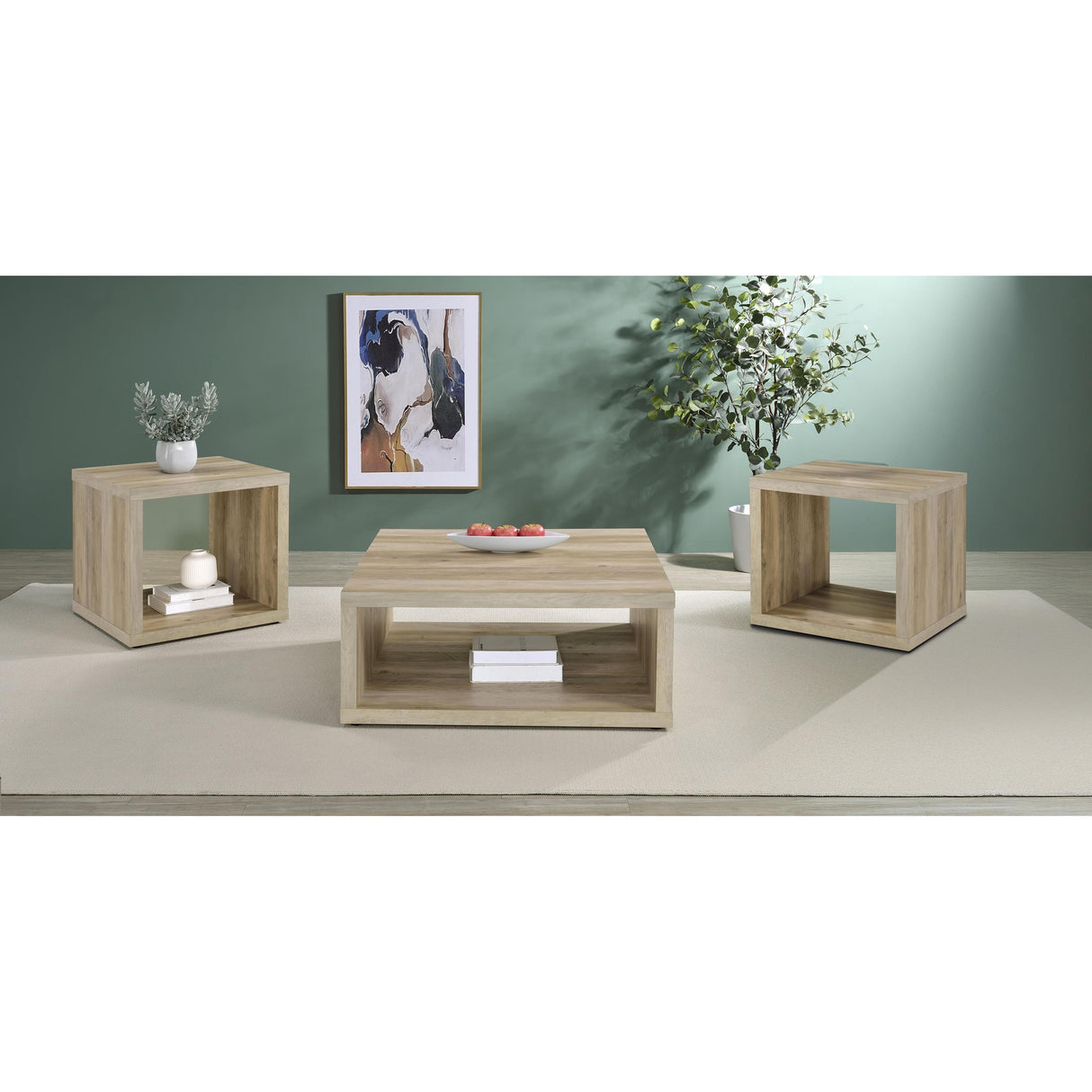 Coaster Furniture Frisco 710518-S3 3-piece Coffee and End Table Set - Distressed Pine IMAGE 2
