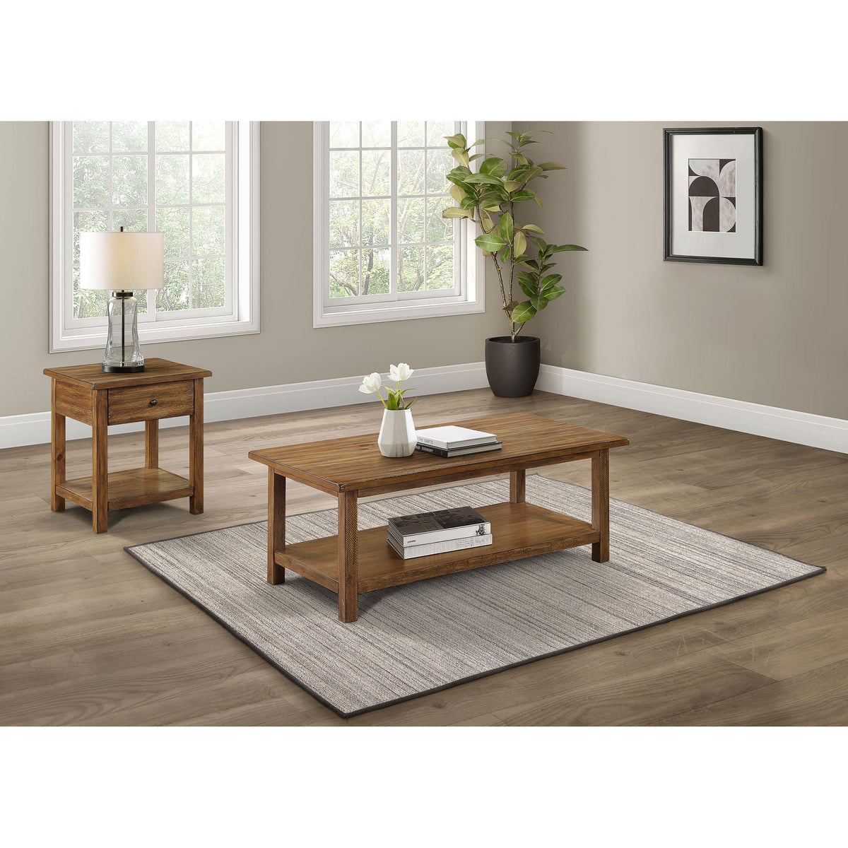 Coaster Furniture Payne 710548-S2 2-piece Coffee and 1-drawer End Table Set - Brown IMAGE 2