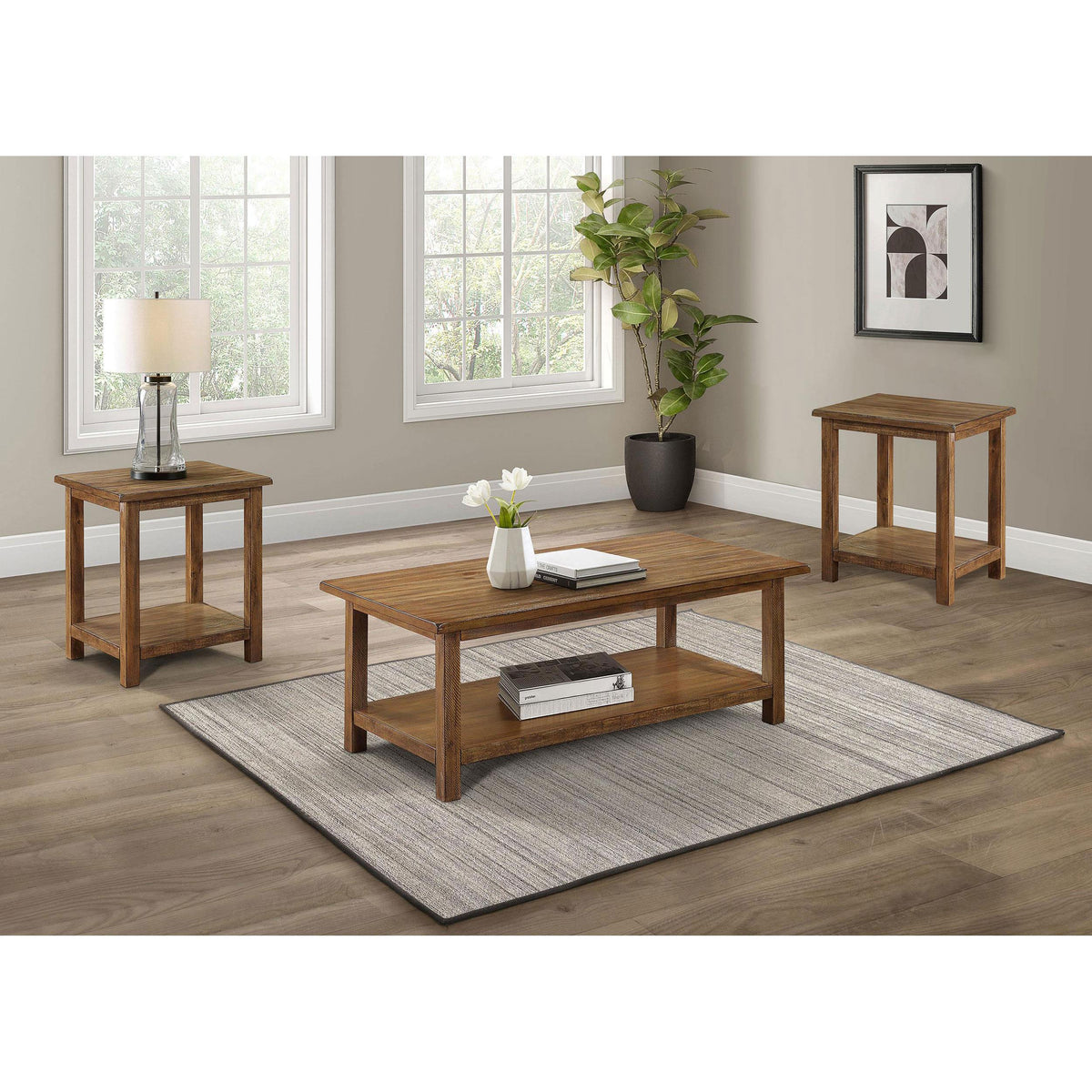 Coaster Furniture Payne 710548-S3A 3-piece Coffee and End Table Set - Distressed Brown IMAGE 2