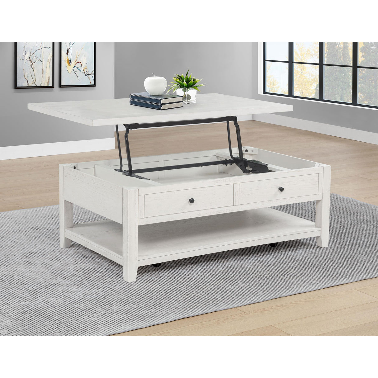 Coaster Furniture Payne 710555 48-inch Mobile Lift Top Coffee Table - Distressed White IMAGE 10