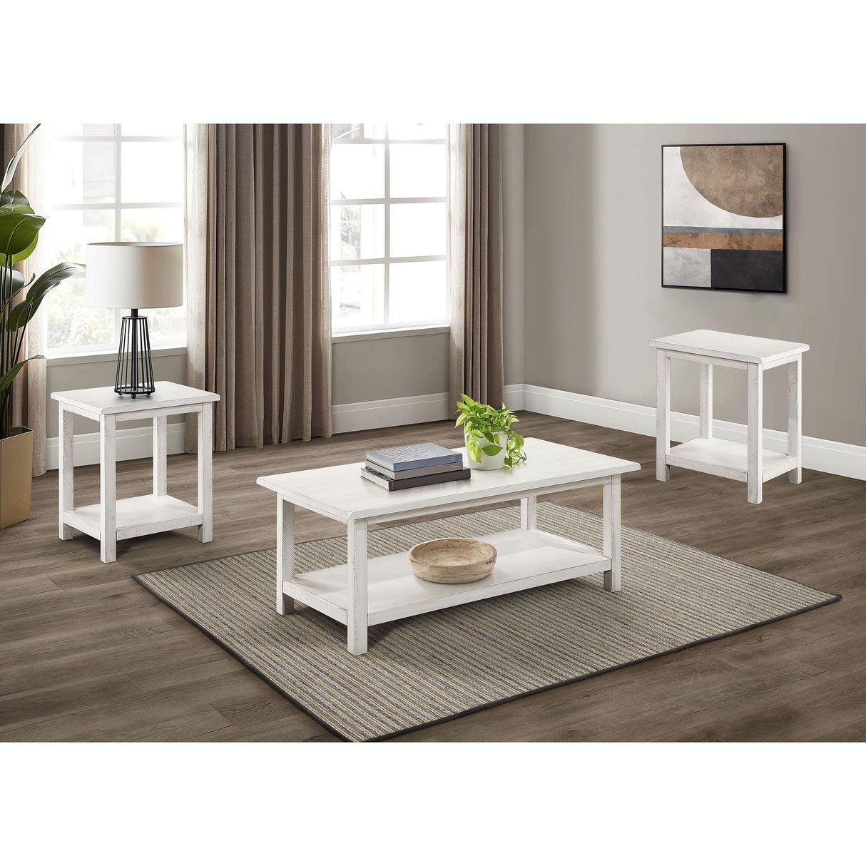 Coaster Furniture Payne 710558-S3A 3-piece Coffee and End Table Set - Distressed White IMAGE 2