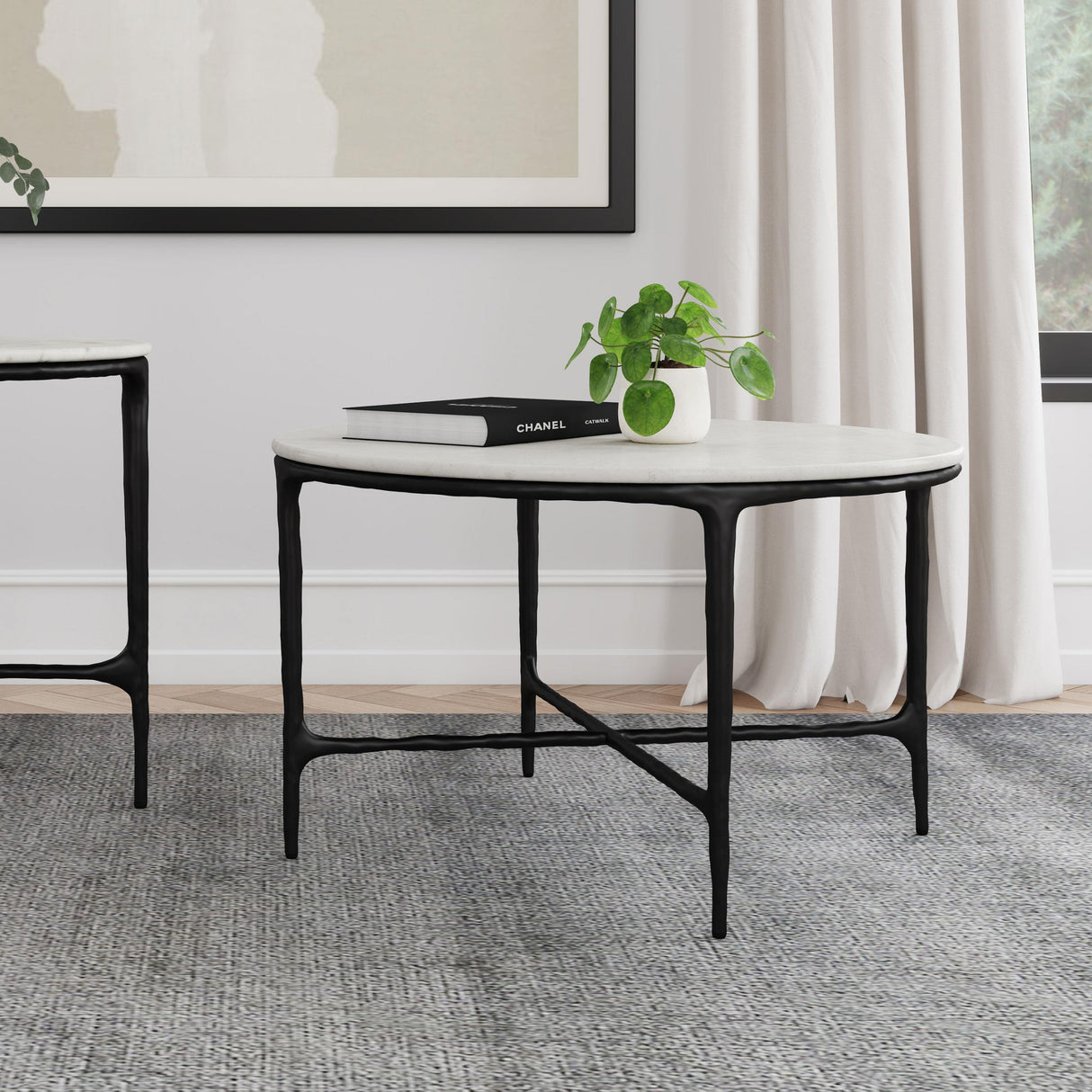 Coaster Furniture Hermas 710738 Round Genuine Marble Top Metal Coffee Table - White IMAGE 6