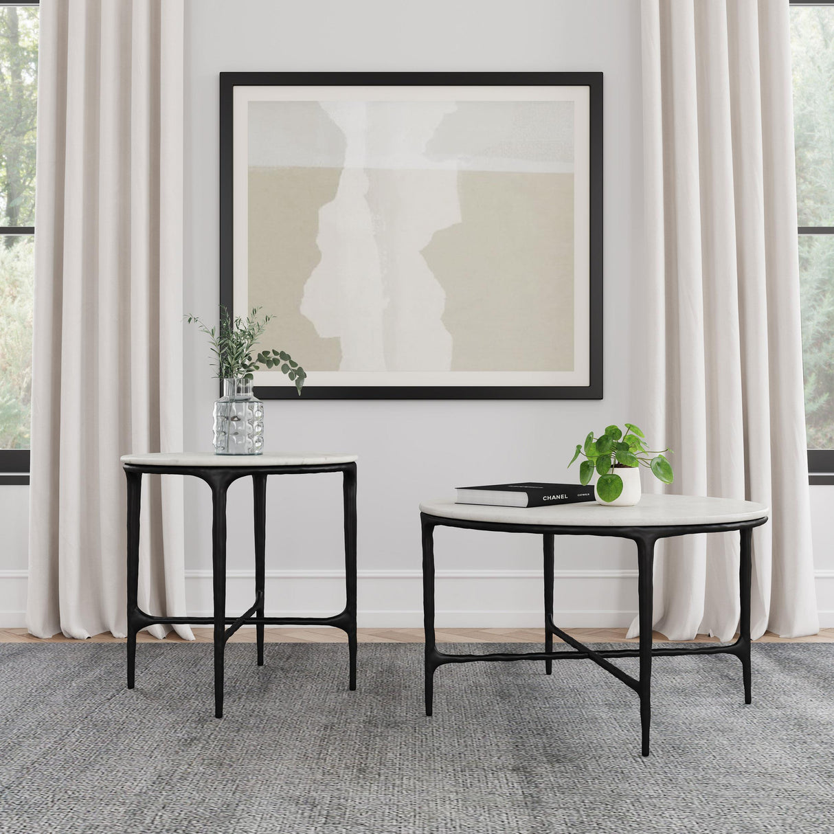 Coaster Furniture Hermas 710738 Round Genuine Marble Top Metal Coffee Table - White IMAGE 8