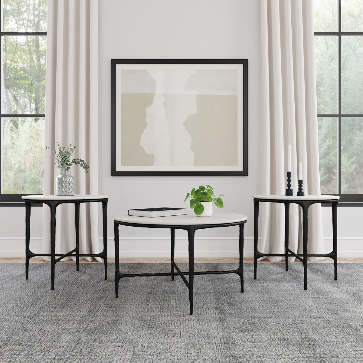 Coaster Furniture Hermas 710738-S3 3-piece Round Marble Coffee and End Table Set - White IMAGE 2