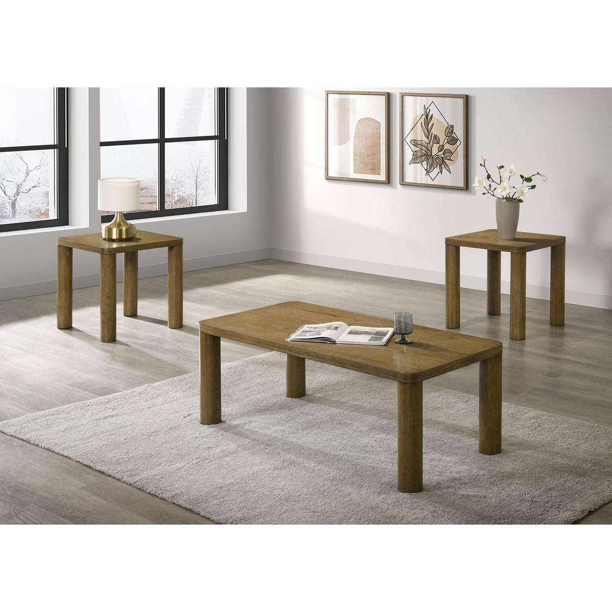 Coaster Furniture Castlewood 710858-S3 3-piece Cocktail Coffee Table Set - Brown Oak IMAGE 2