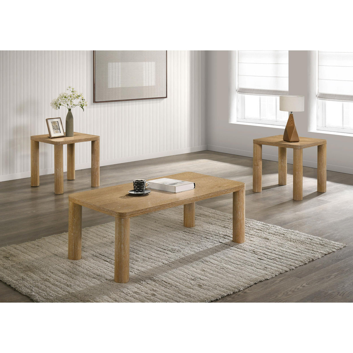 Coaster Furniture Castlewood 710868-S3 3-piece Cocktail Coffee Table Set - Light Oak IMAGE 2