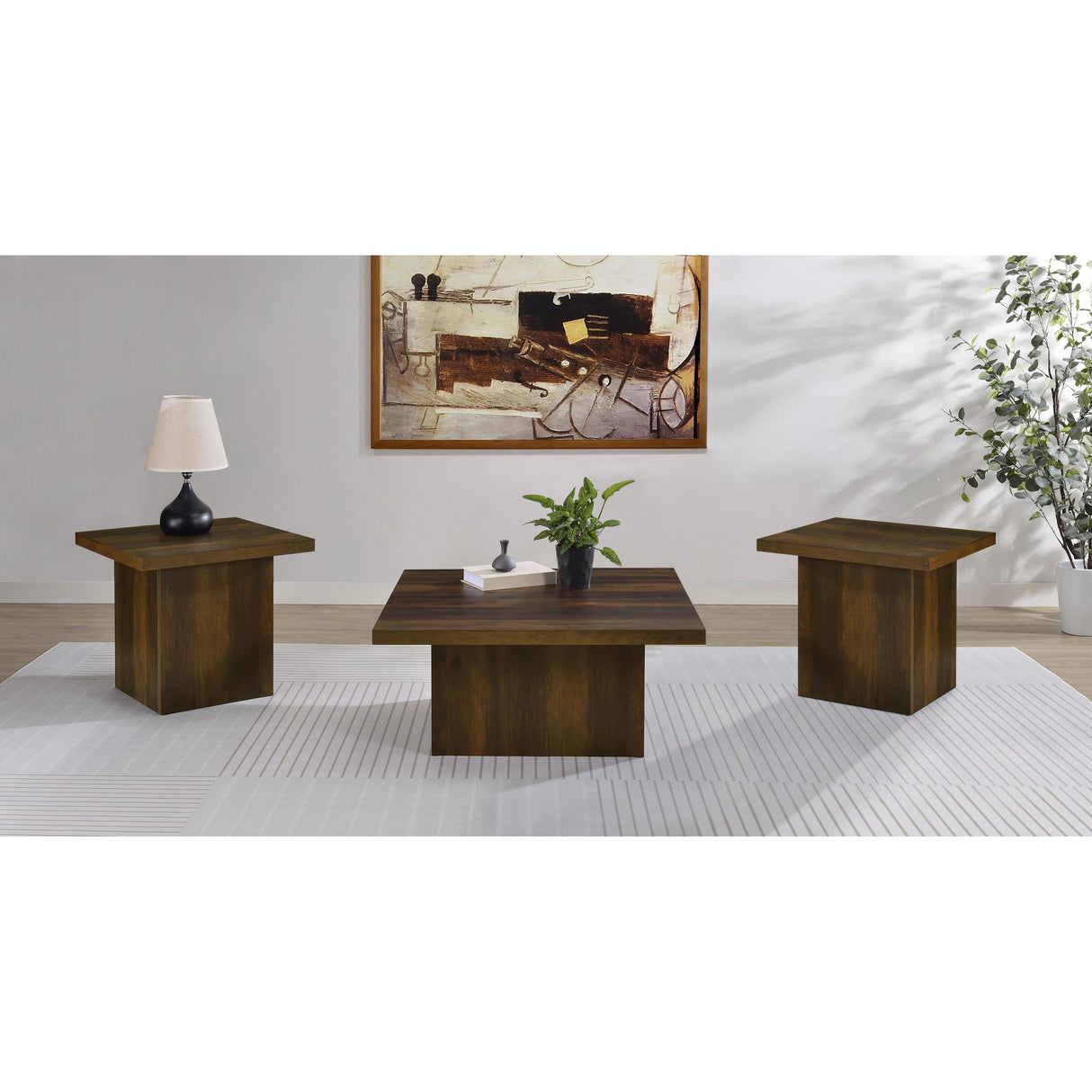 Coaster Furniture Devar 710888-S3 3-piece Square Coffee and End Table Set - Dark Pine IMAGE 2