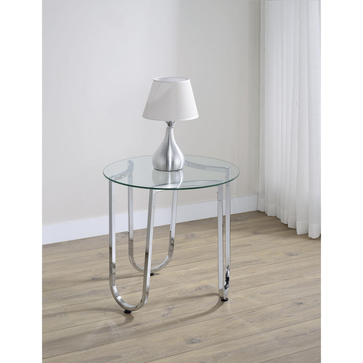 Coaster Furniture Beller 710907 Round Tempered Glass Top Side Table - Chrome IMAGE 5