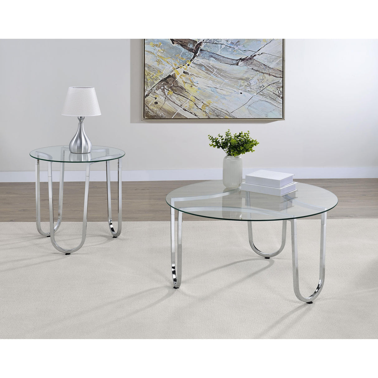 Coaster Furniture Beller 710908-S2 2-piece Round Tempered Glass Top Coffee Table Set - Chrome IMAGE 2