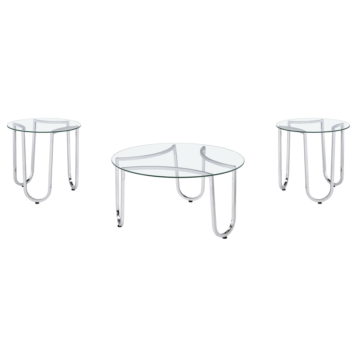 Coaster Furniture Beller 710908-S3 3-piece Round Tempered Glass Top Coffee Table Set - Chrome IMAGE 1