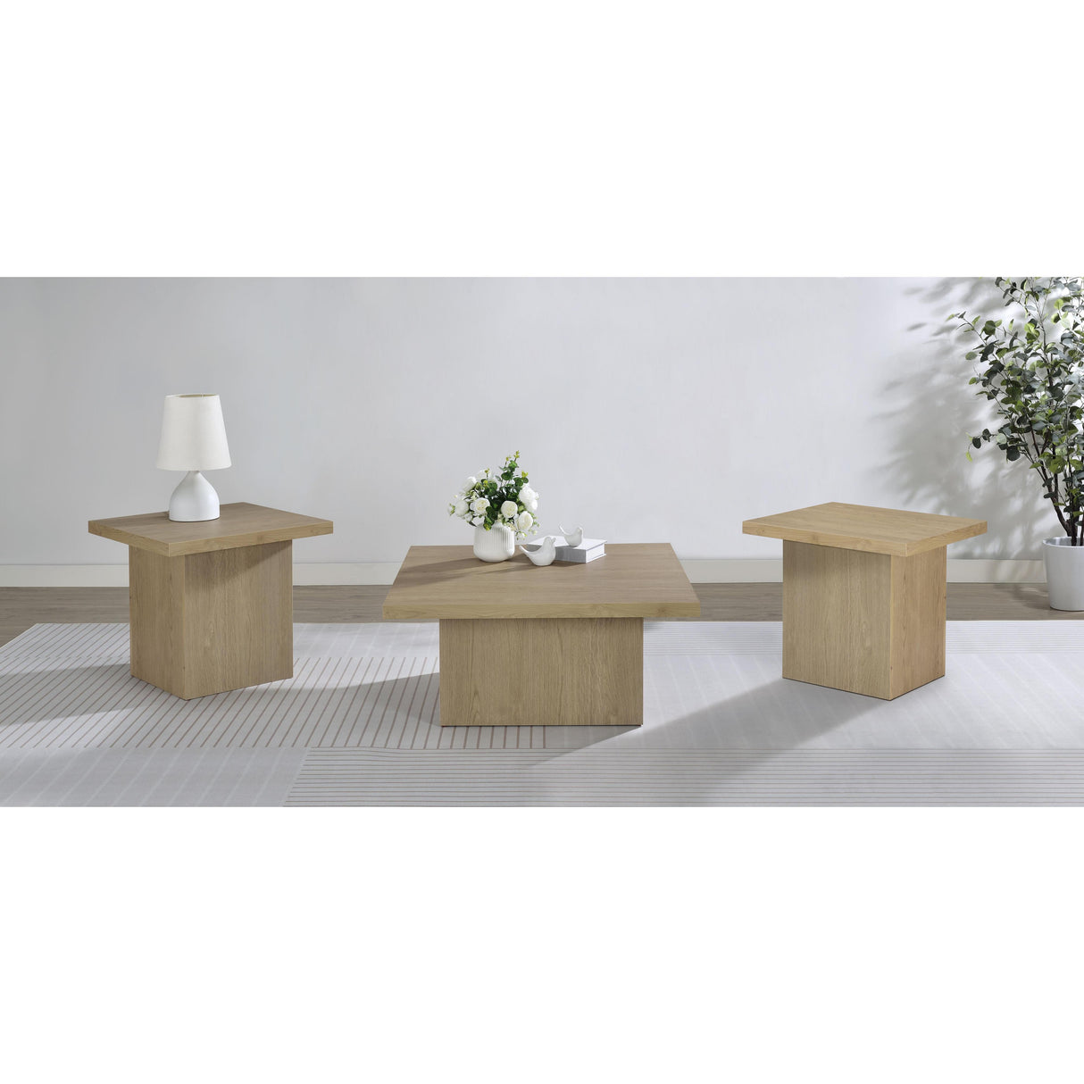 Coaster Furniture Devar 710918-S3 3-piece Square Cocktail Coffee End Table Set - Latte IMAGE 2