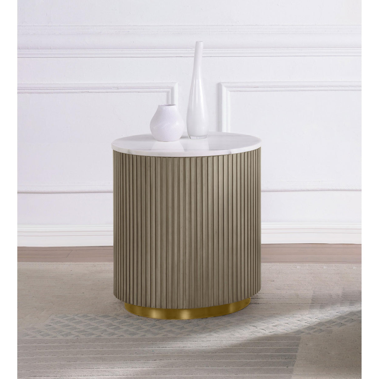 Coaster Furniture Jason 711417 Round White Marble Top End Table - Greige IMAGE 2