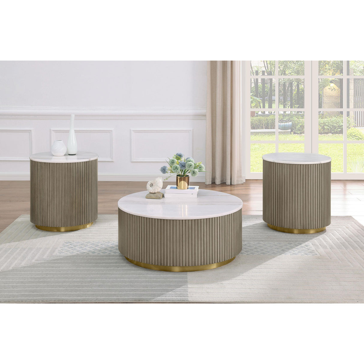 Coaster Furniture Jason 711417 Round White Marble Top End Table - Greige IMAGE 5