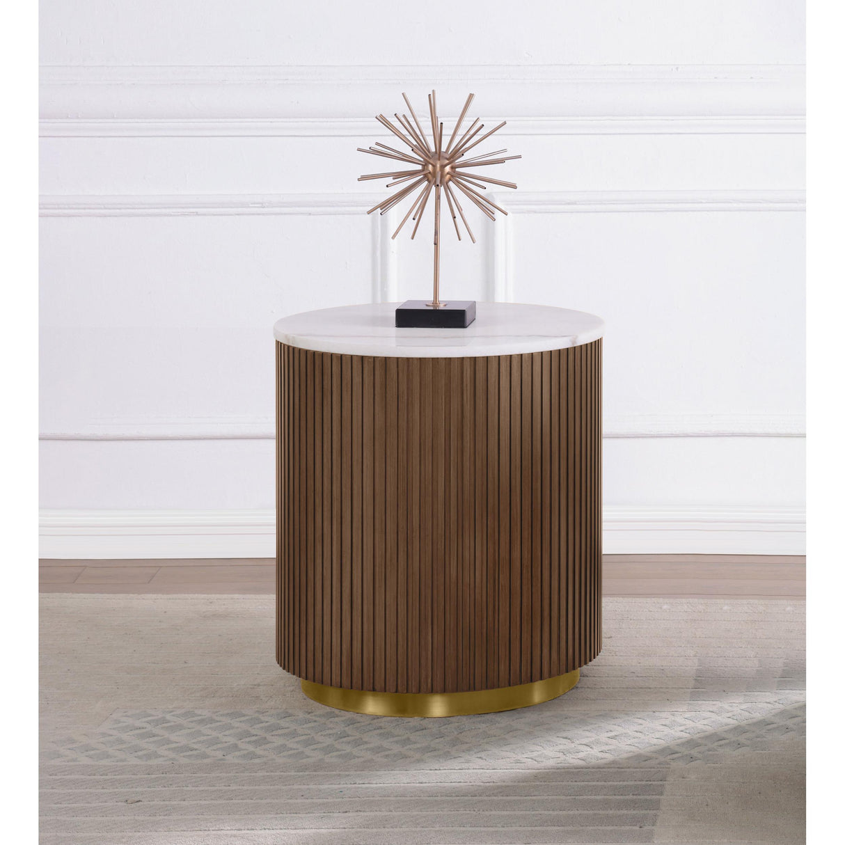 Coaster Furniture Jason 712417 Round White Marble Top End Table - Honey Brown IMAGE 5