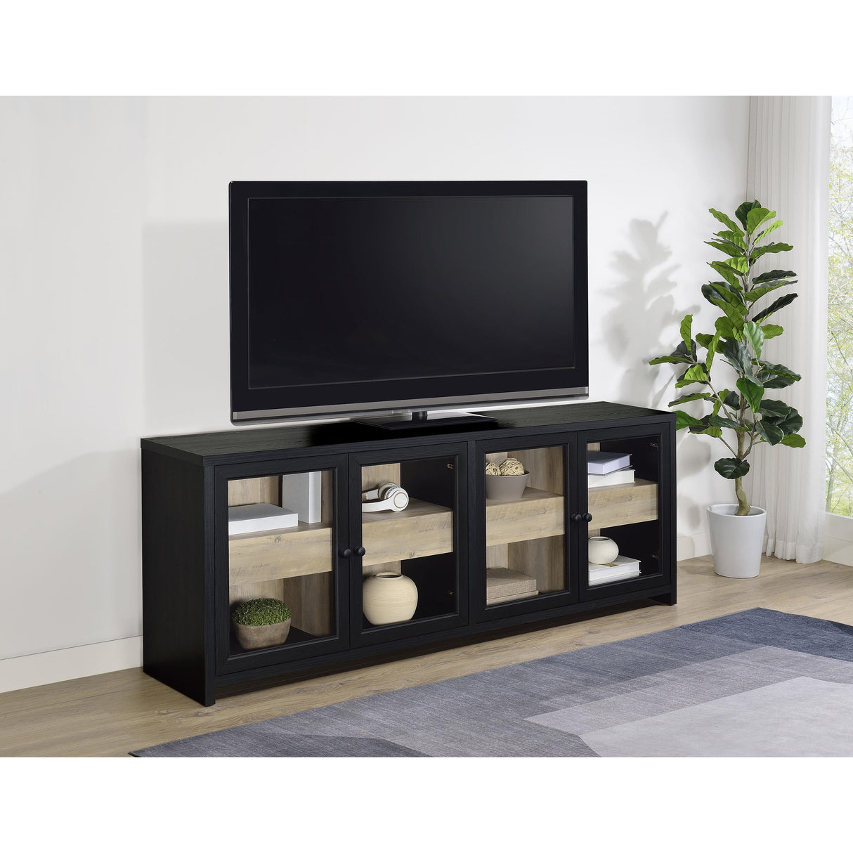 Coaster Furniture Denison 720223 79-inch 4-door TV Stand Media Console - Black IMAGE 5