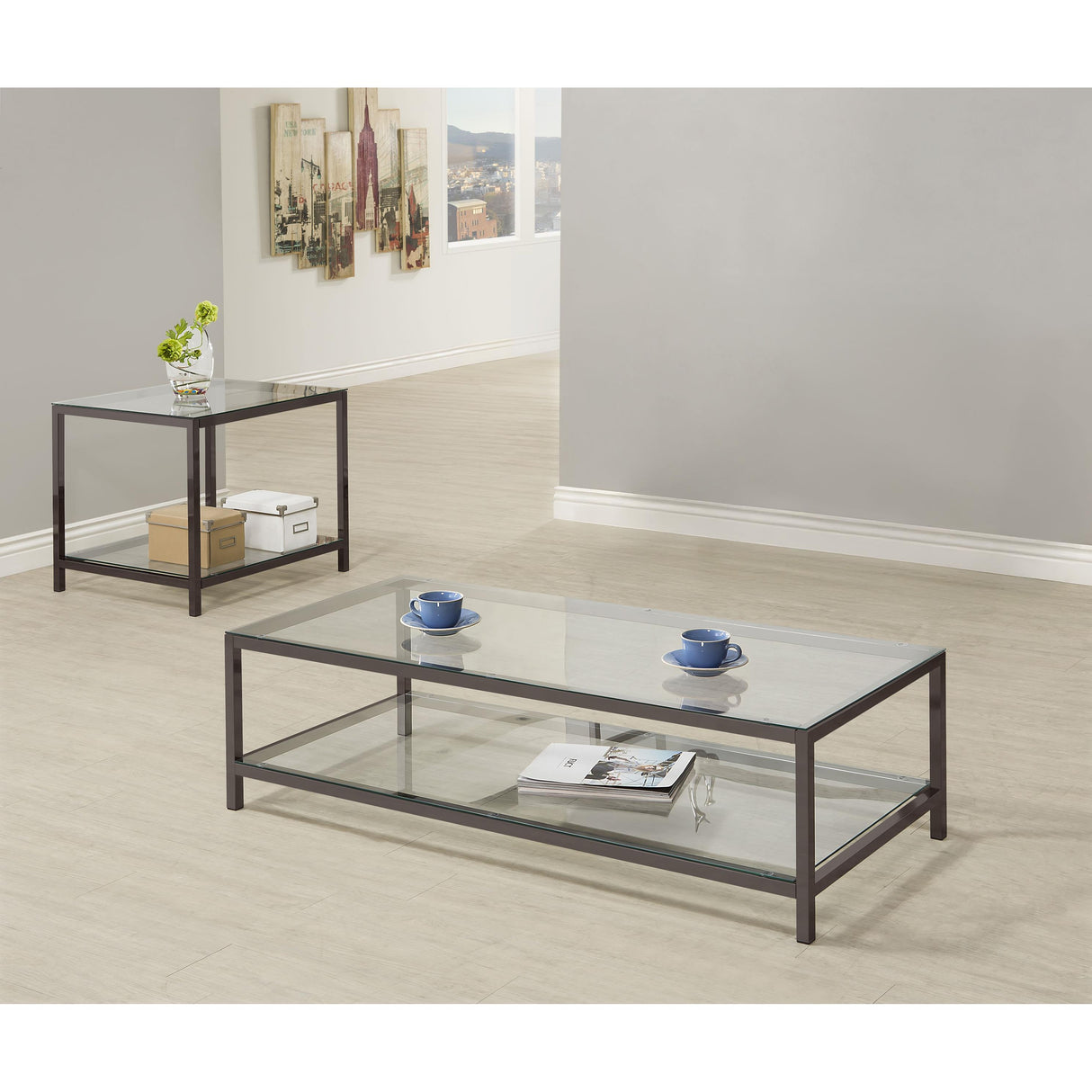 Coaster Furniture Trini 720228-S2 2-piece Coffee and End Table Set - Black Nickel IMAGE 2