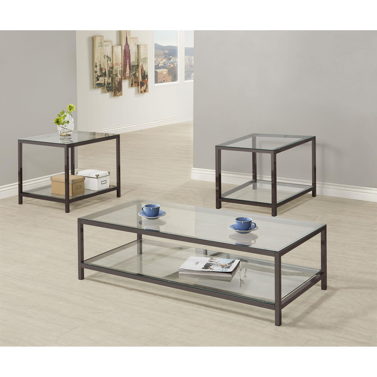 Coaster Furniture Trini 720228-S3 3-piece Coffee and End Table Set - Black Nickel IMAGE 2