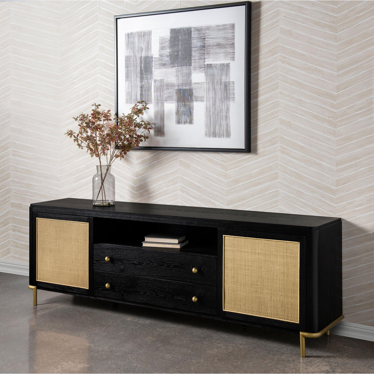 Coaster Furniture Arini 720263 Rattan Cane 2-door TV Stand Media Console - Black IMAGE 10