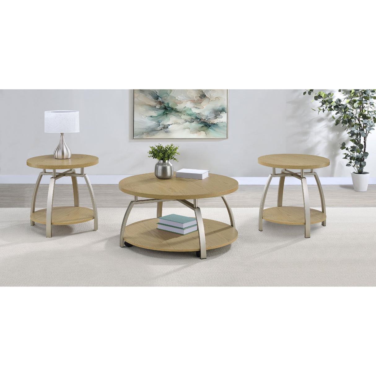 Coaster Furniture Dacre 720318-S3 3-piece Round Coffee and End Table Set - Greige IMAGE 2