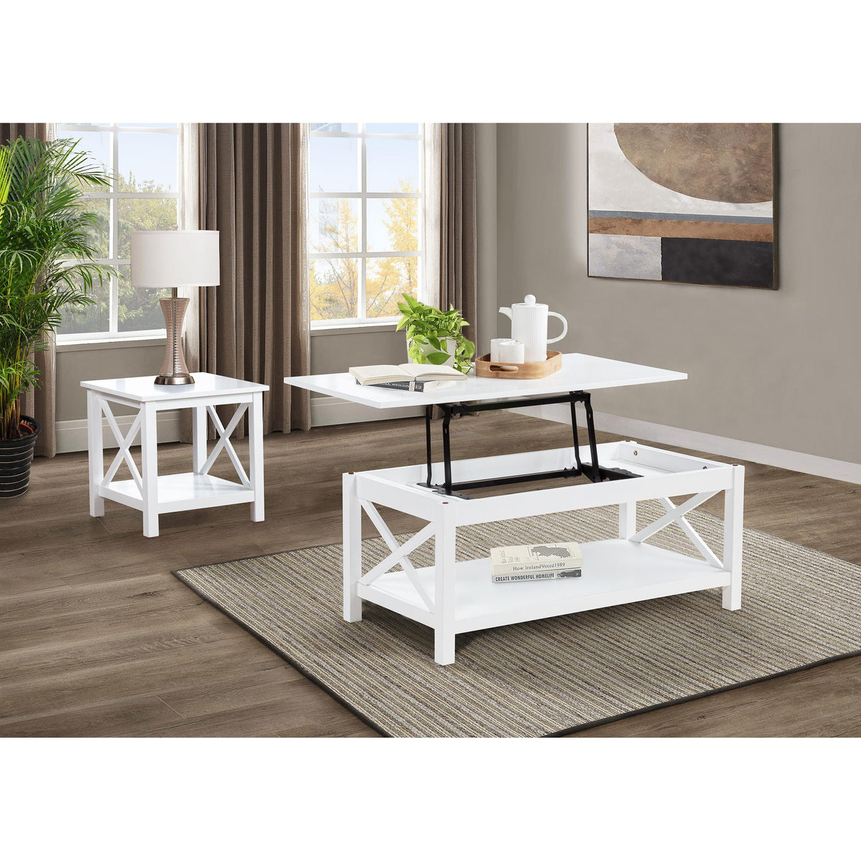 Coaster Furniture Skyview 722087 Square Pine Wood End Table with Shelf - White IMAGE 9