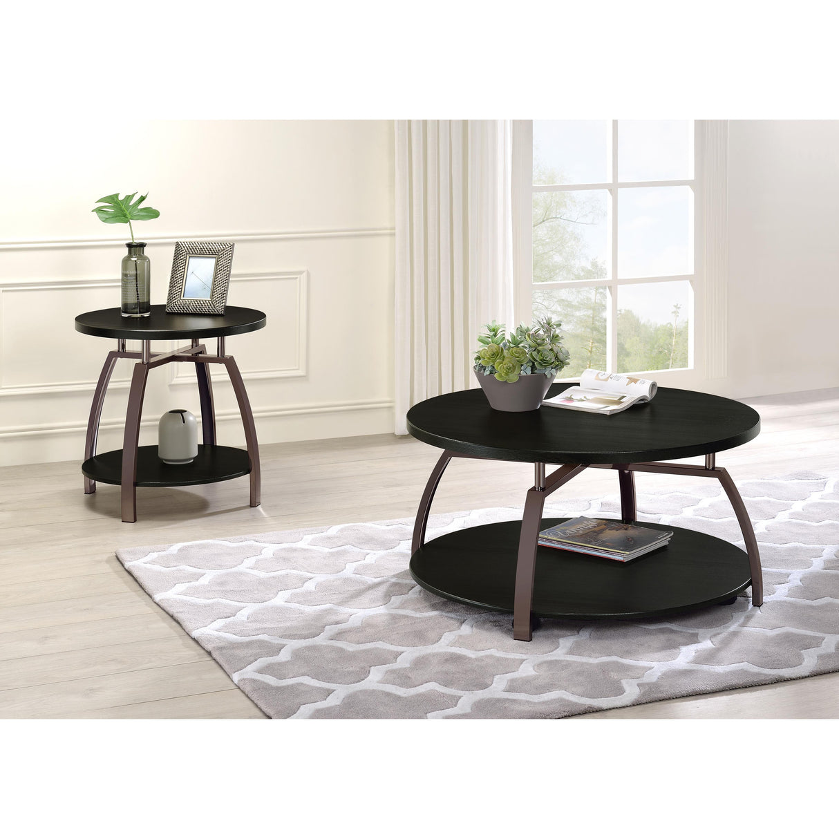 Coaster Furniture Dacre 722208-S2 2-piece Round Coffee and End Table Set - Dark Charcoal IMAGE 2