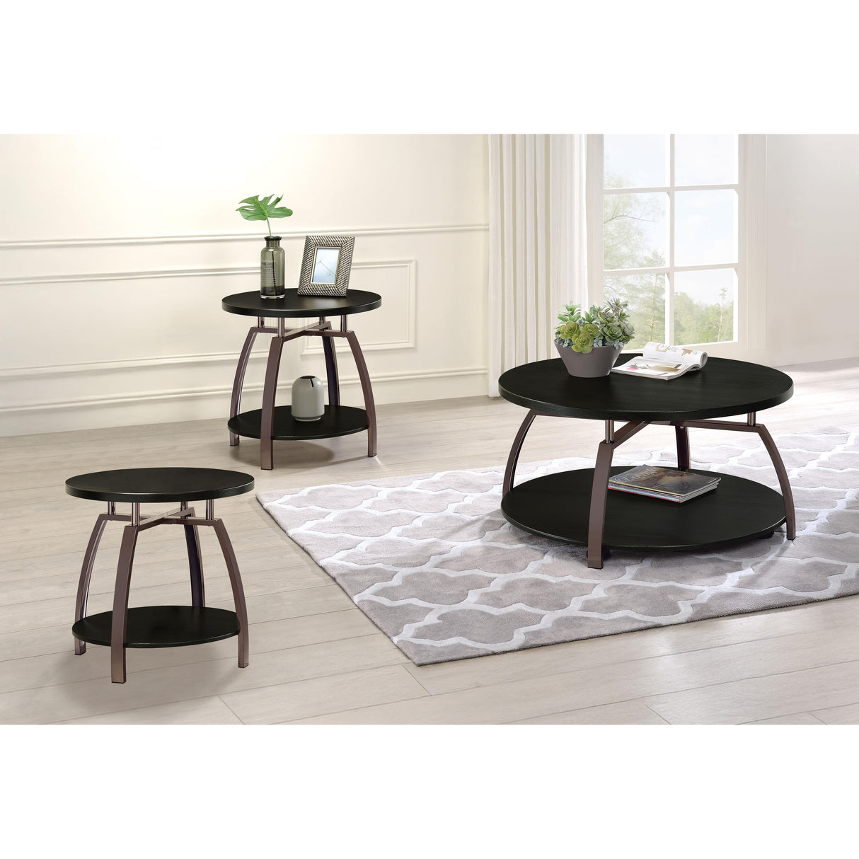 Coaster Furniture Dacre 722208-S3 3-piece Round Coffee and End Table Set - Dark Charcoal IMAGE 4