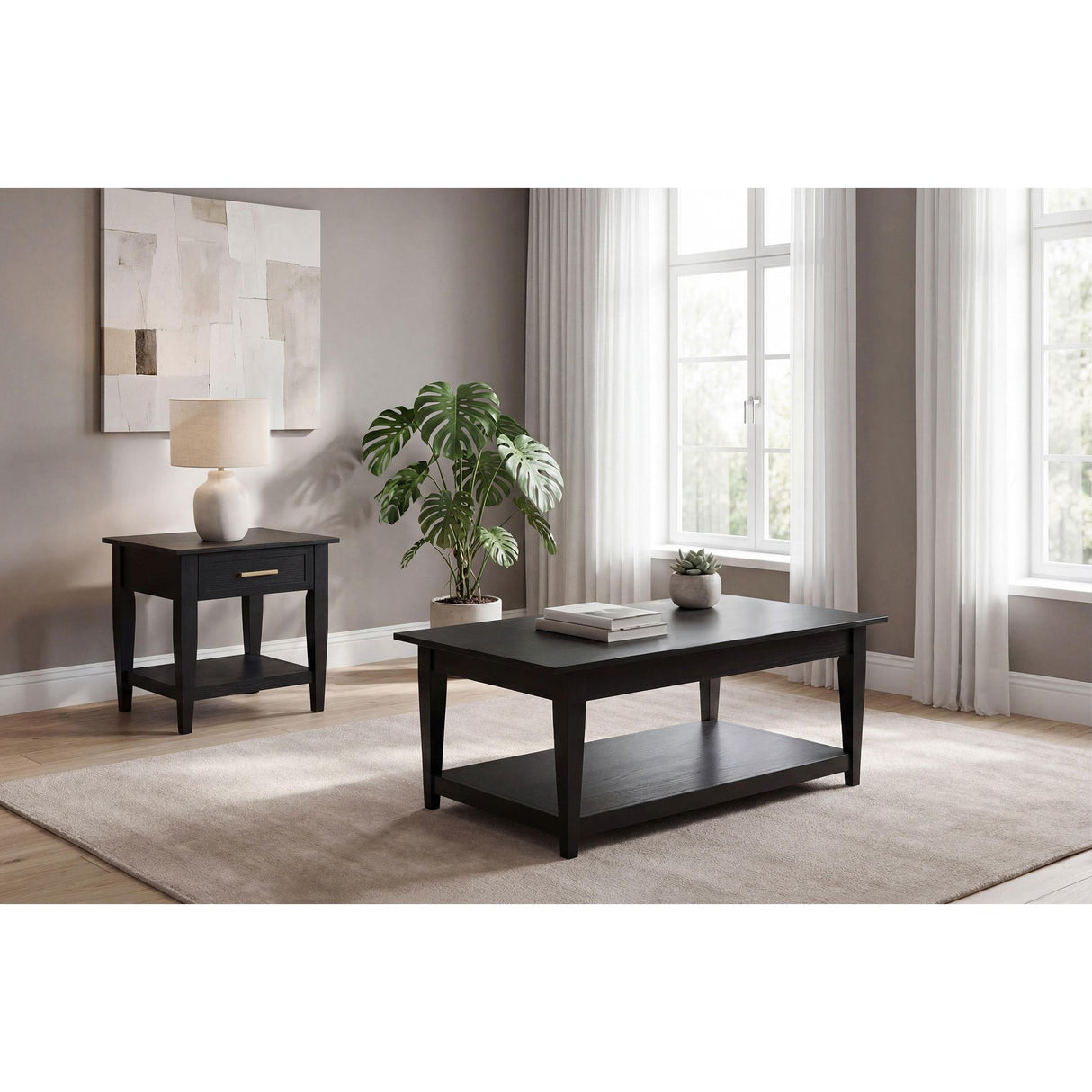 Coaster Furniture Lindenton 722728-S2 2-piece Wood Lift-Top Coffee and End Table Set - Black IMAGE 3