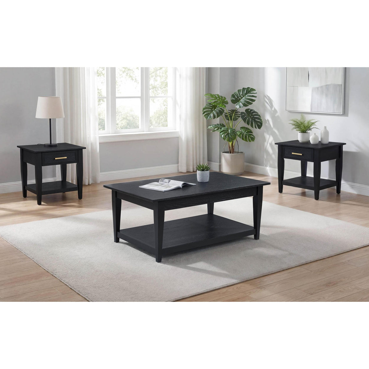 Coaster Furniture Lindenton 722728-S3 3-piece Wood Lift-Top Coffee and End Table Set - Black IMAGE 3