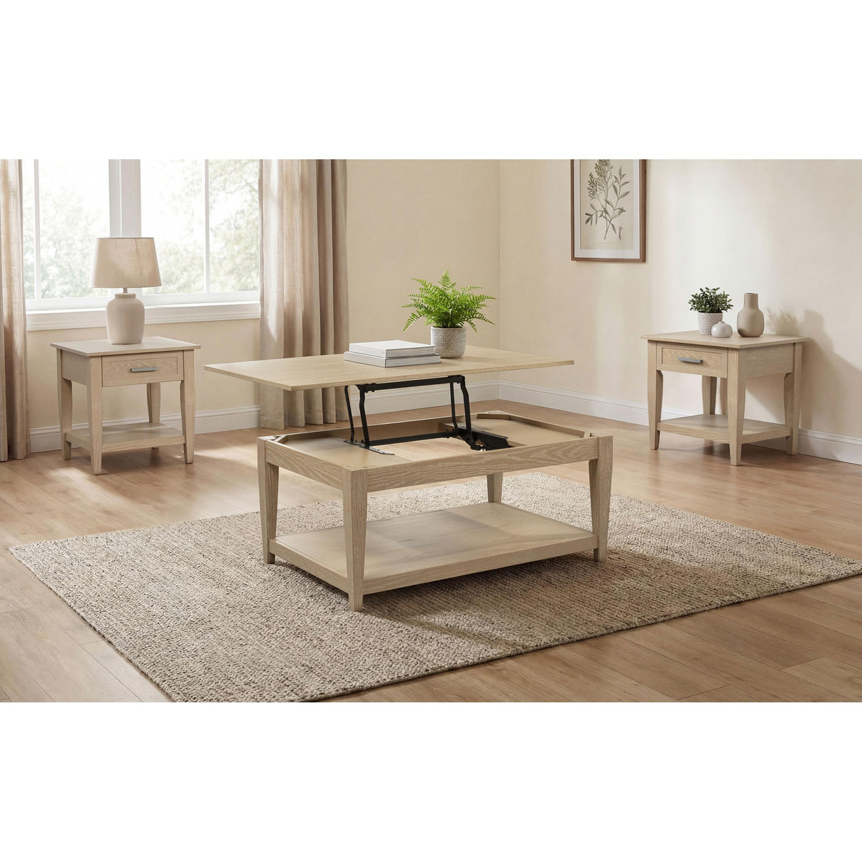Coaster Furniture Lindenton 722758-S3 3-piece Wood Lift-Top Coffee and End Table Set - Blonde IMAGE 3