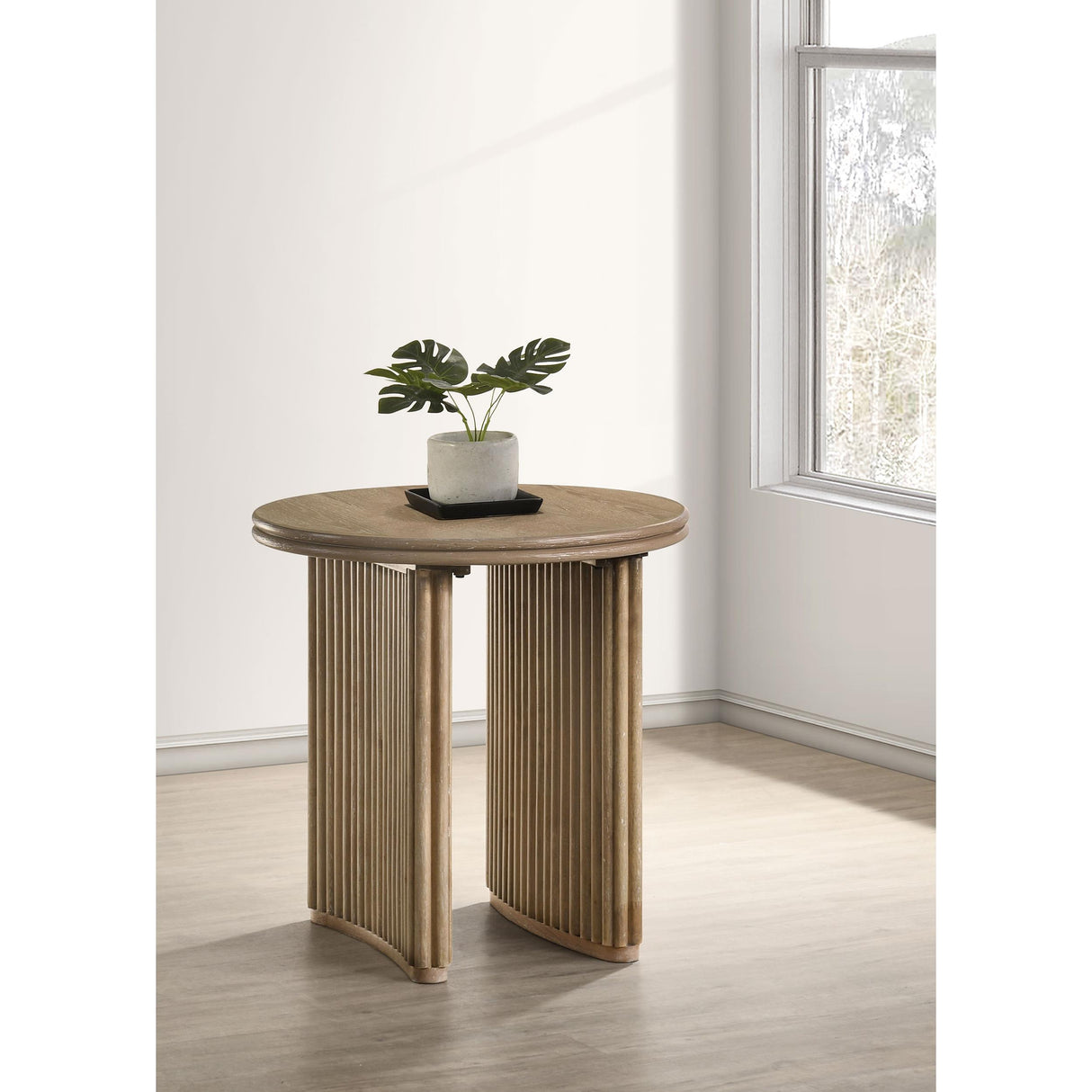 Coaster Furniture Adina 722937 Round Wood End Table - Distressed Light Brown IMAGE 4