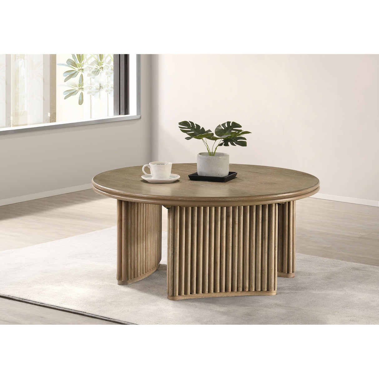Coaster Furniture Adina 722938 36-inch Round Wood Coffee Table - Distressed Light Brown IMAGE 4