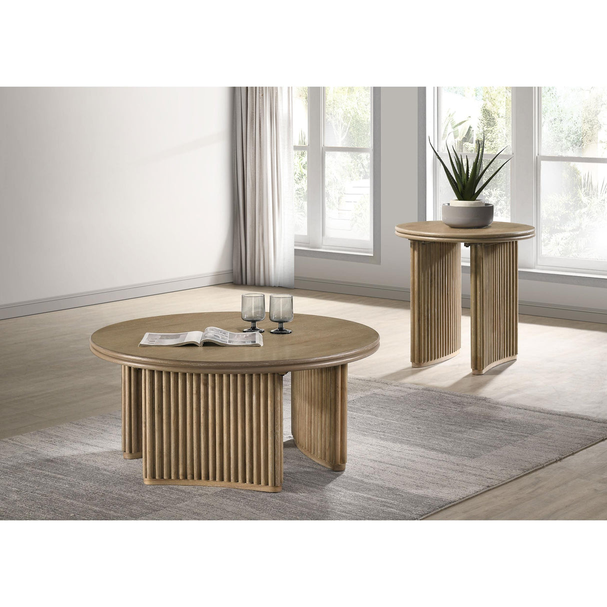 Coaster Furniture Adina 722938-S2 2-piece Round Coffee Table Set - Distressed Light Brown IMAGE 2