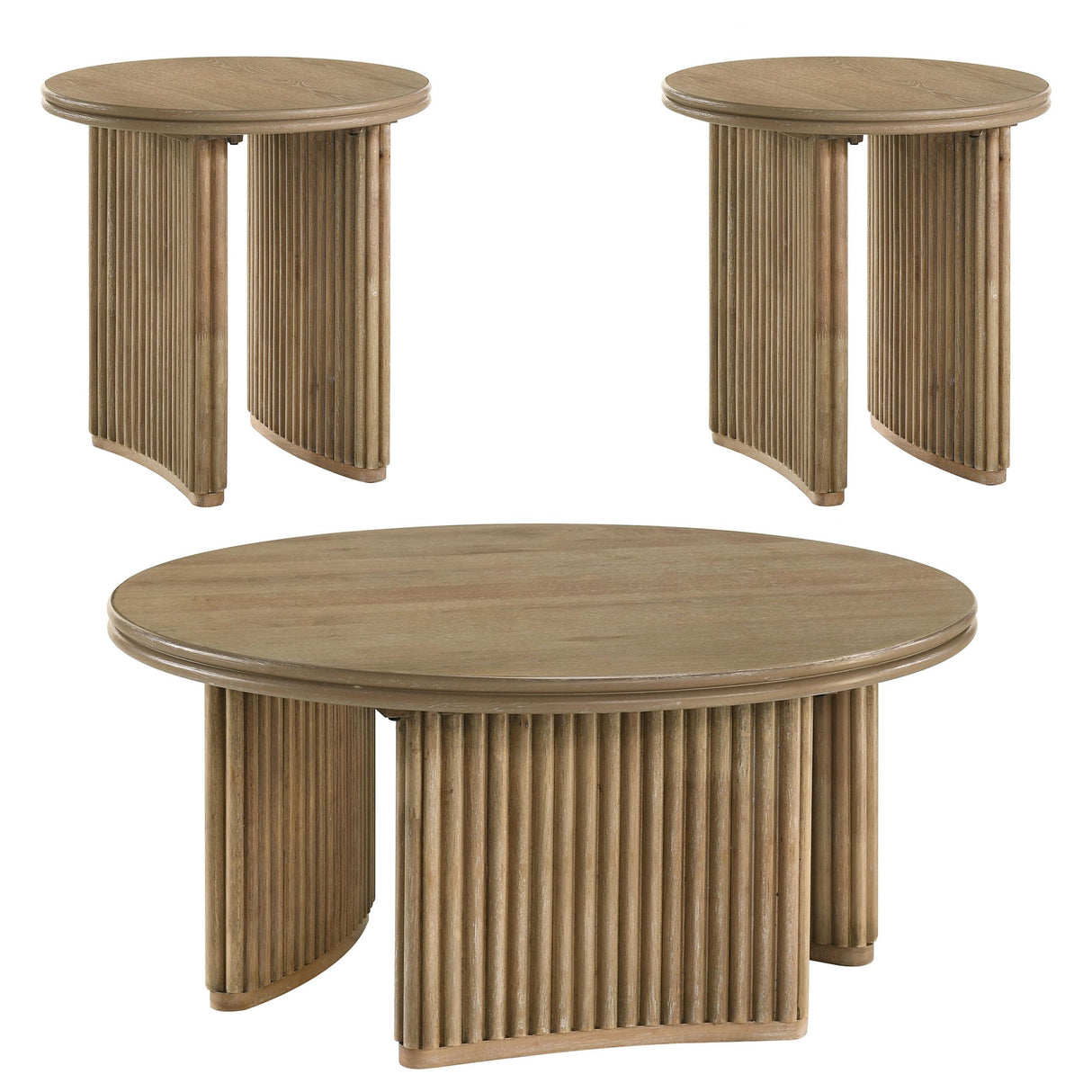 Coaster Furniture Adina 722938-S3 3-piece Round Coffee Table Set - Distressed Light Brown IMAGE 1