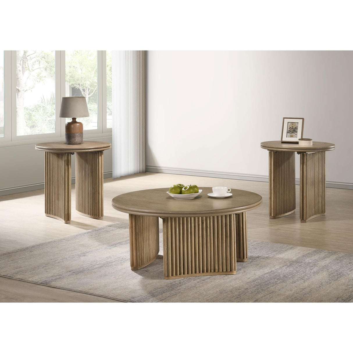 Coaster Furniture Adina 722938-S3 3-piece Round Coffee Table Set - Distressed Light Brown IMAGE 2