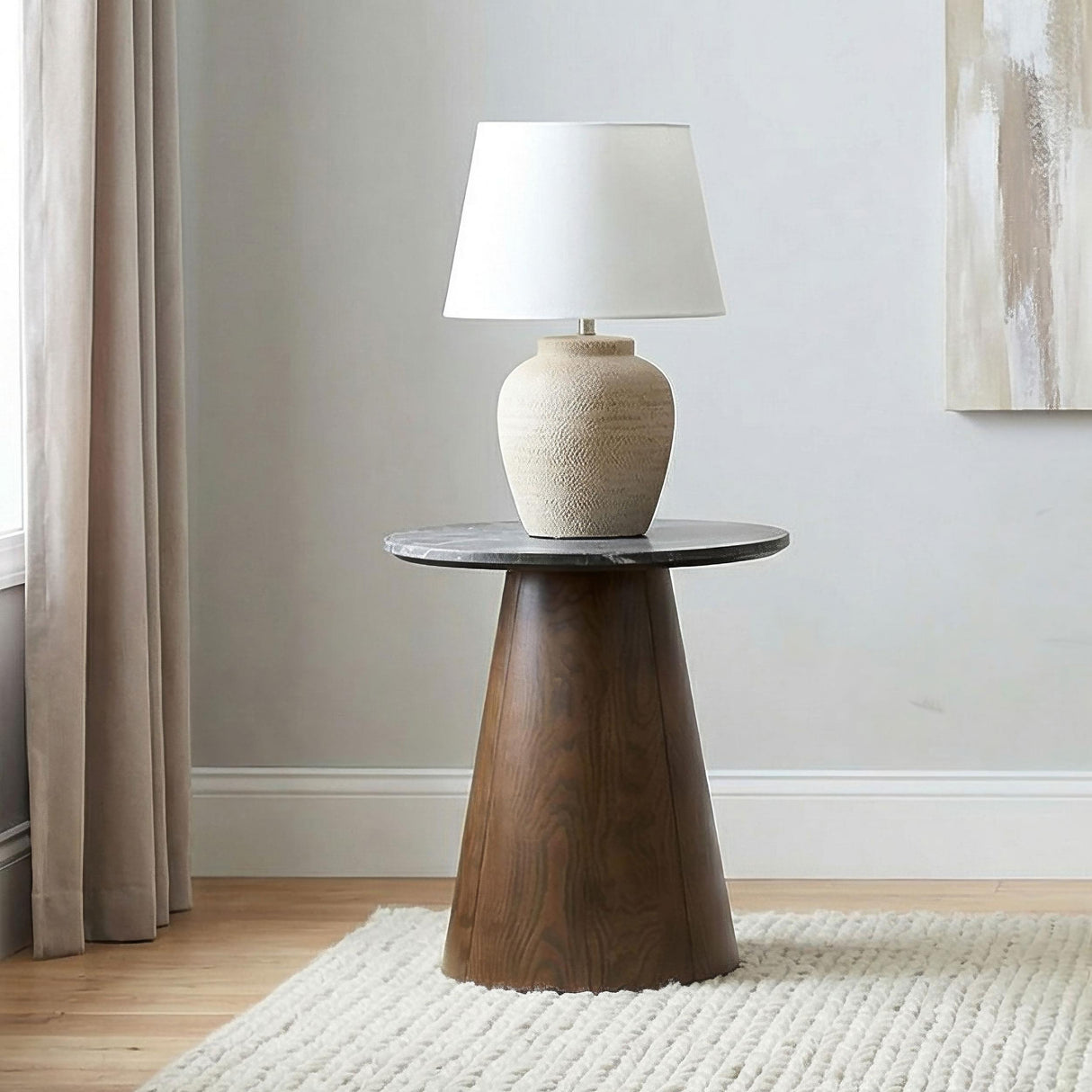 Coaster Furniture Franklin 722977 Round Wood Pedestal End Table - Grey/Dark Brown IMAGE 4